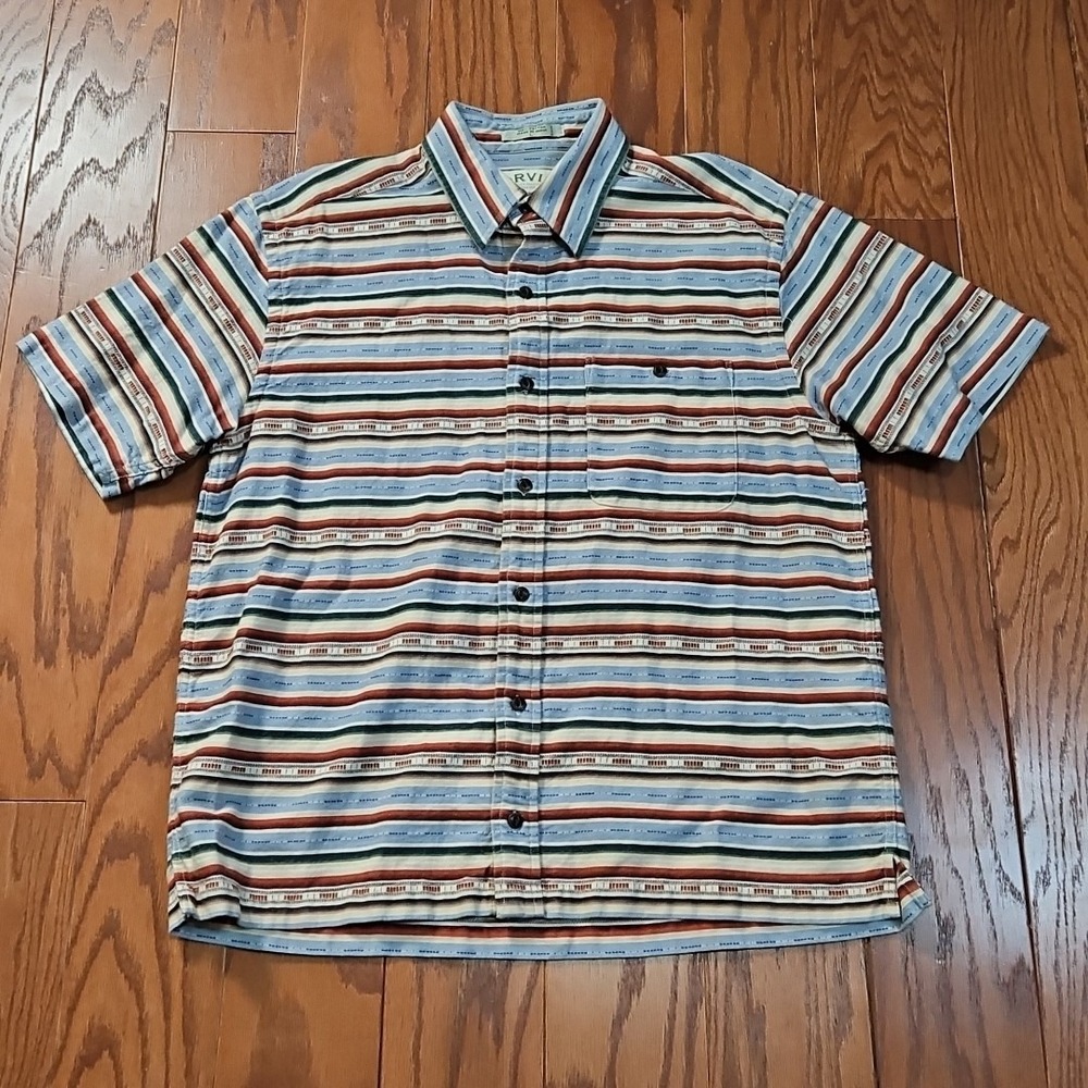 Vintage Orvis Button Up Shirt Mens Size Large Striped Blue Red Short Sleeve - Picture 2 of 7